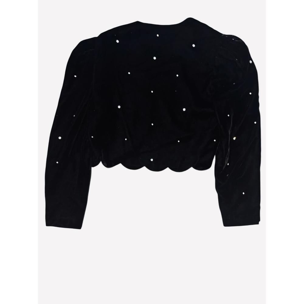 Vintage Black Velvet Mini Cami Dress & Jacket Scalloped Trim Rhinestones Size 12 - Picture 7 of 8